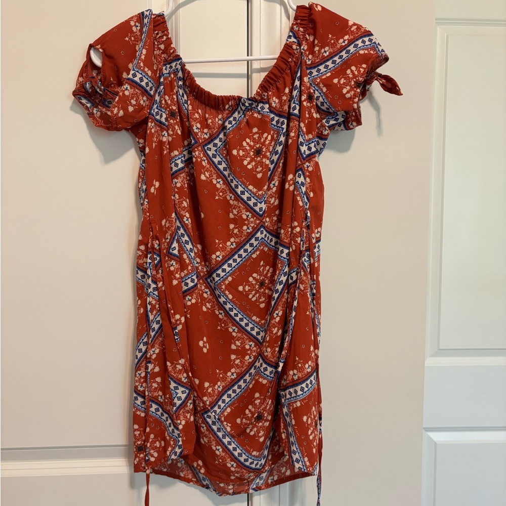 Rust Red Floral Bandana Print Off-Shoulder Women’s top